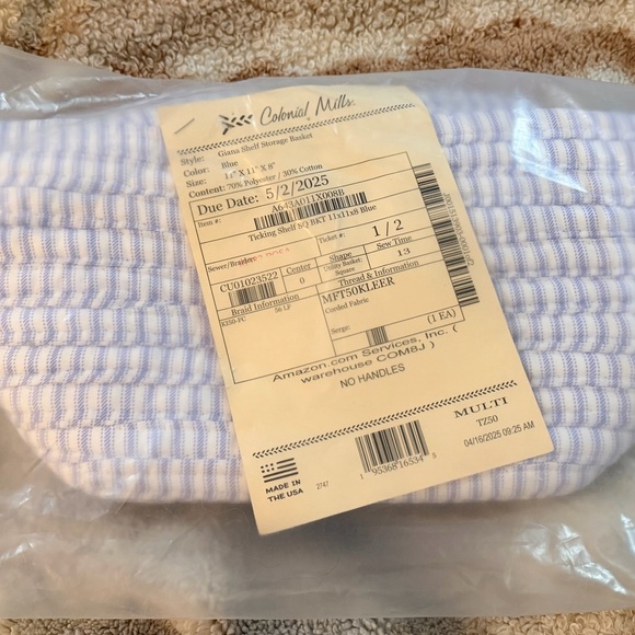 Elegant Blue and White Woven Storage Basket Organizer Nursery Bathroom - Picture 2 of 3